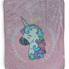 Kradyl Kroft Plush Double Layered Velvet with Two Side Printed Kids Blanket - Pink Unicorn