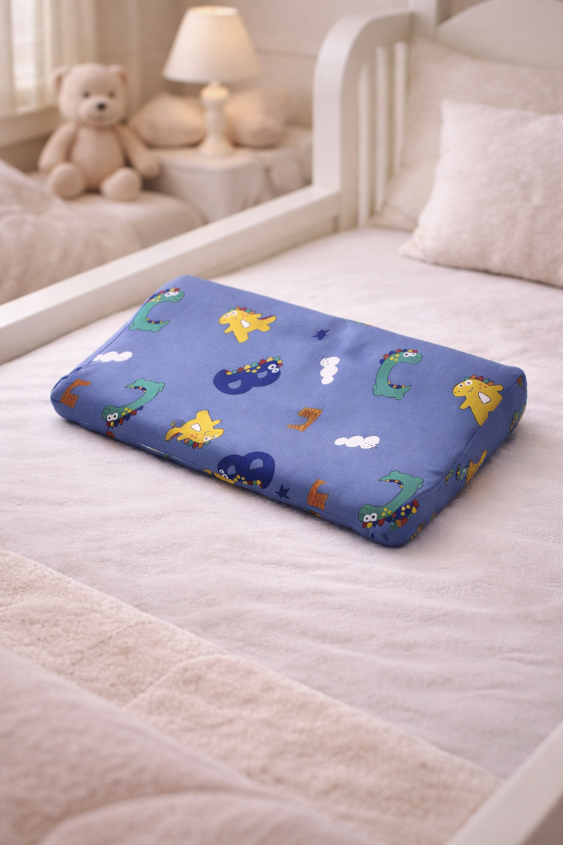 Kradyl Kroft Cervical Memory Foam Pillow for Kids 3 to 8 Yrs - Blue Dino