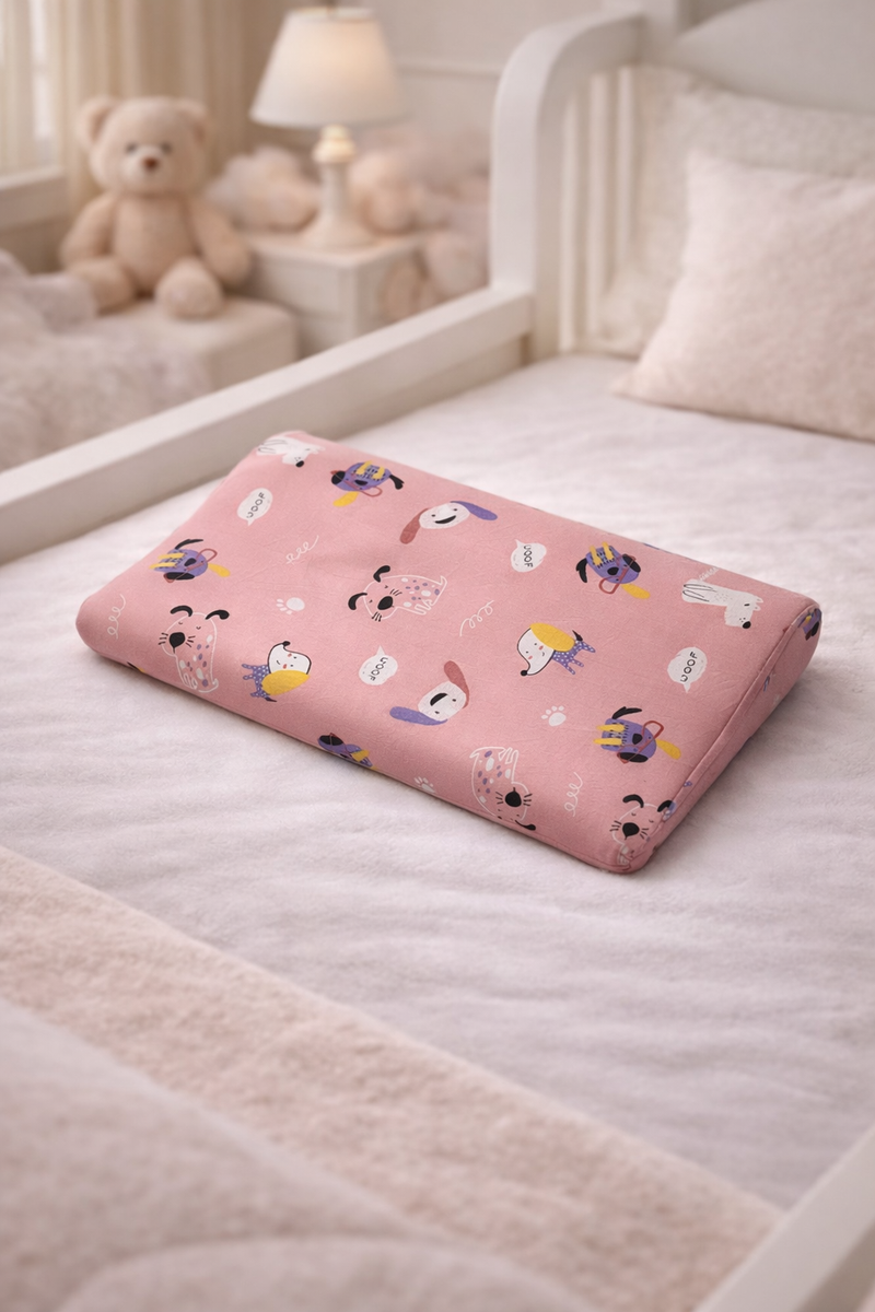 Kradyl Kroft Cervical Memory Foam Pillow for Kids 3 to 8 Yrs - Pink Puppy