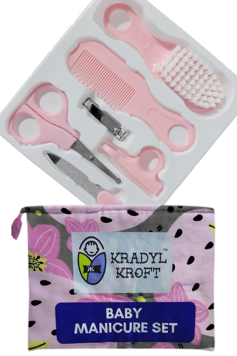 Kradyl Kroft Baby 6 Pcs Manicure Grooming Set with Brush, Comb, Nail Clipper, Nail File , Baby Scissor, Smoother (Pink)