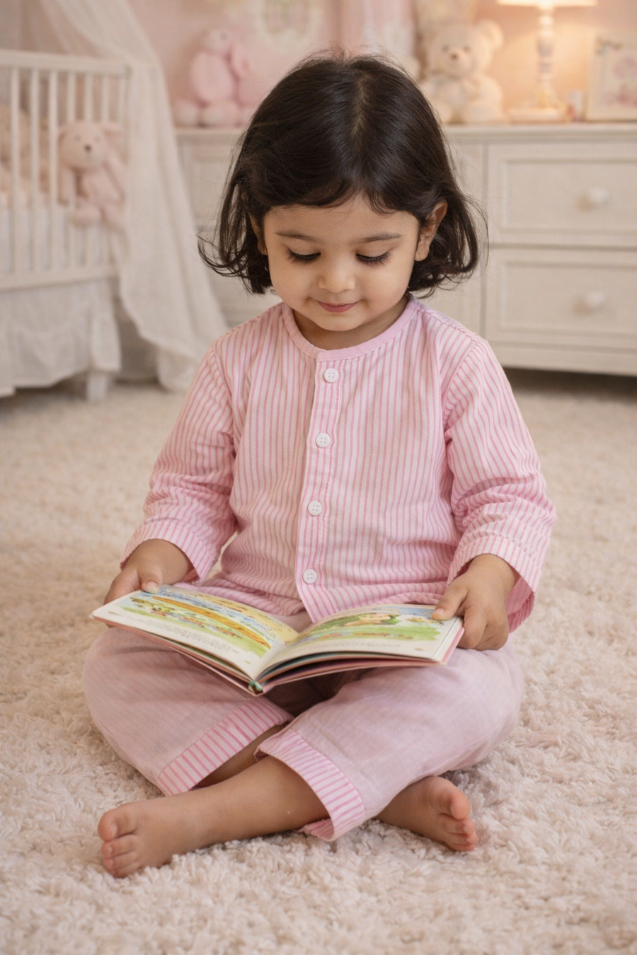Soft Pink Stripes | 90 GSM Checkered Muslin Fabric Set for New Born to 6 Years
