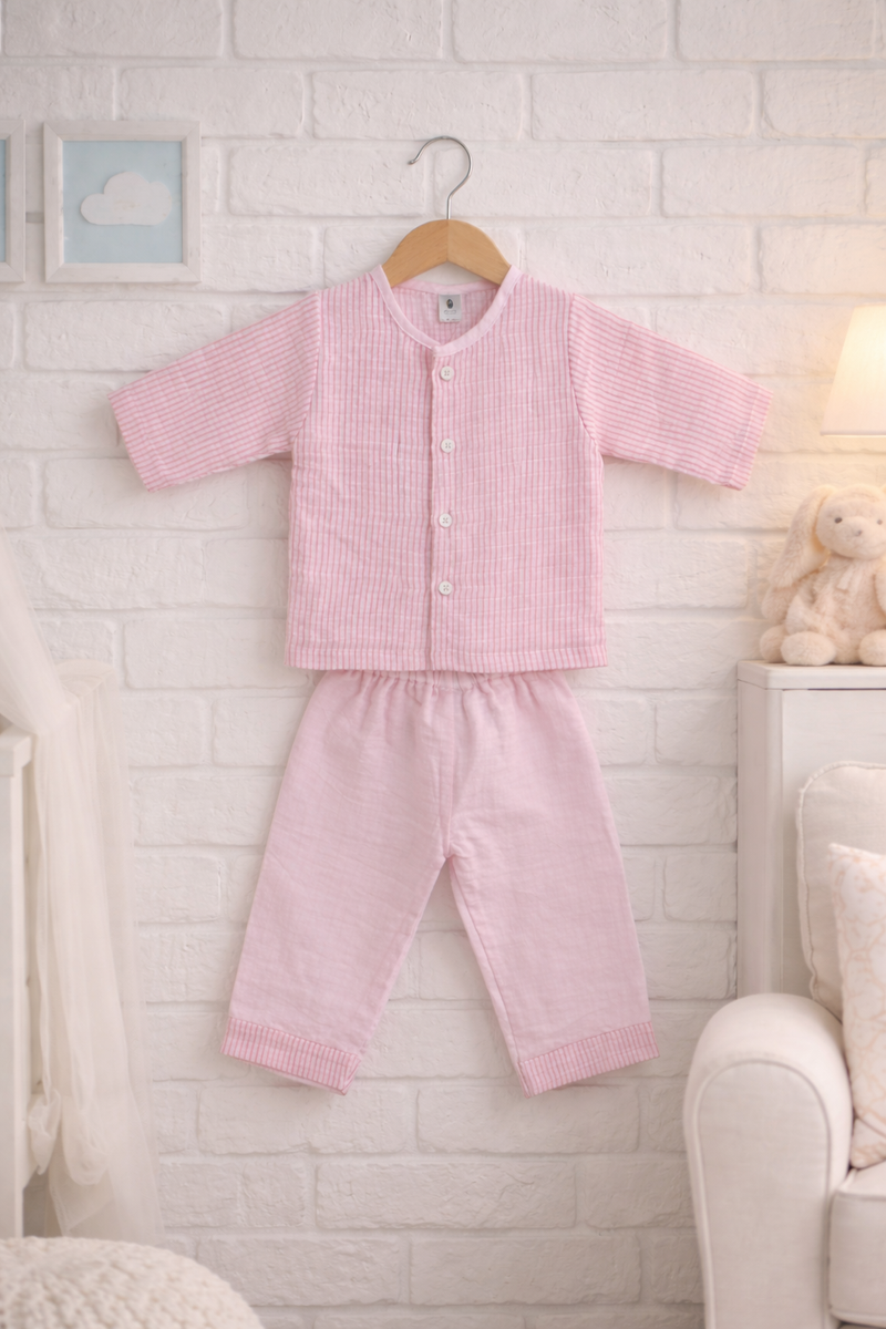 Soft Pink Stripes | Checkered Muslin | Soft Unisex Muslin Set for New Born to 6 Years