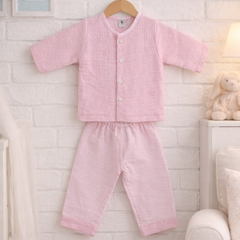 Soft Pink Stripes | Checkered Muslin | Soft Unisex Muslin Set for New Born to 6 Years