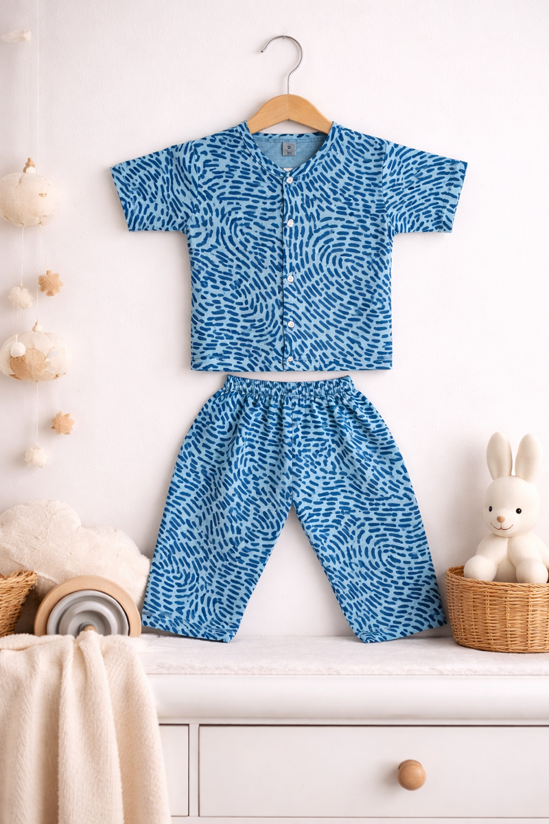 Blue Swirl |Half Sleeves| Checkered Muslin|  Soft Unisex Muslin Set for New Born to 6 Years