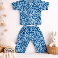 Blue Swirl |Half Sleeves| Checkered Muslin|  Soft Unisex Muslin Set for New Born to 6 Years