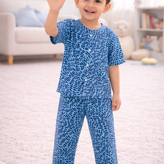 Blue Swirl |Half Sleeves| Checkered Muslin|  Soft Unisex Muslin Set for New Born to 6 Years