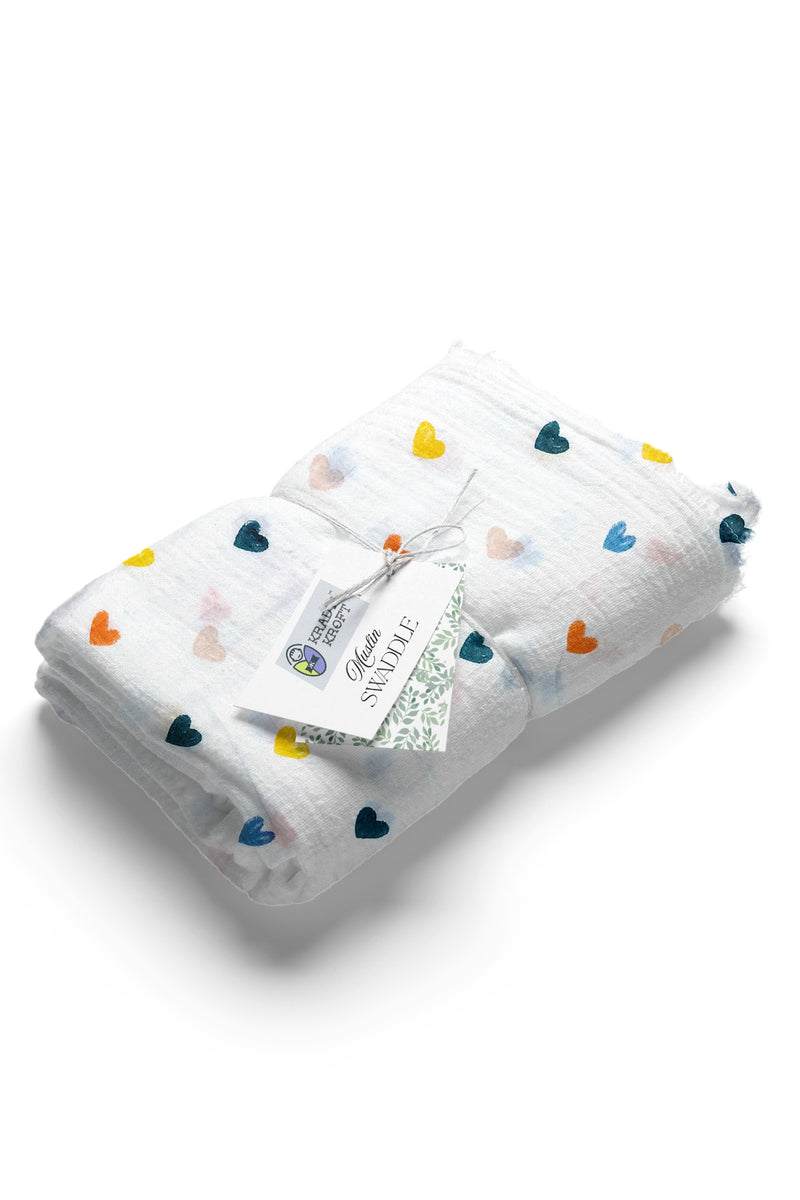 Muslin Swaddle for Infants 100 X 120 Cms - Little Hearts