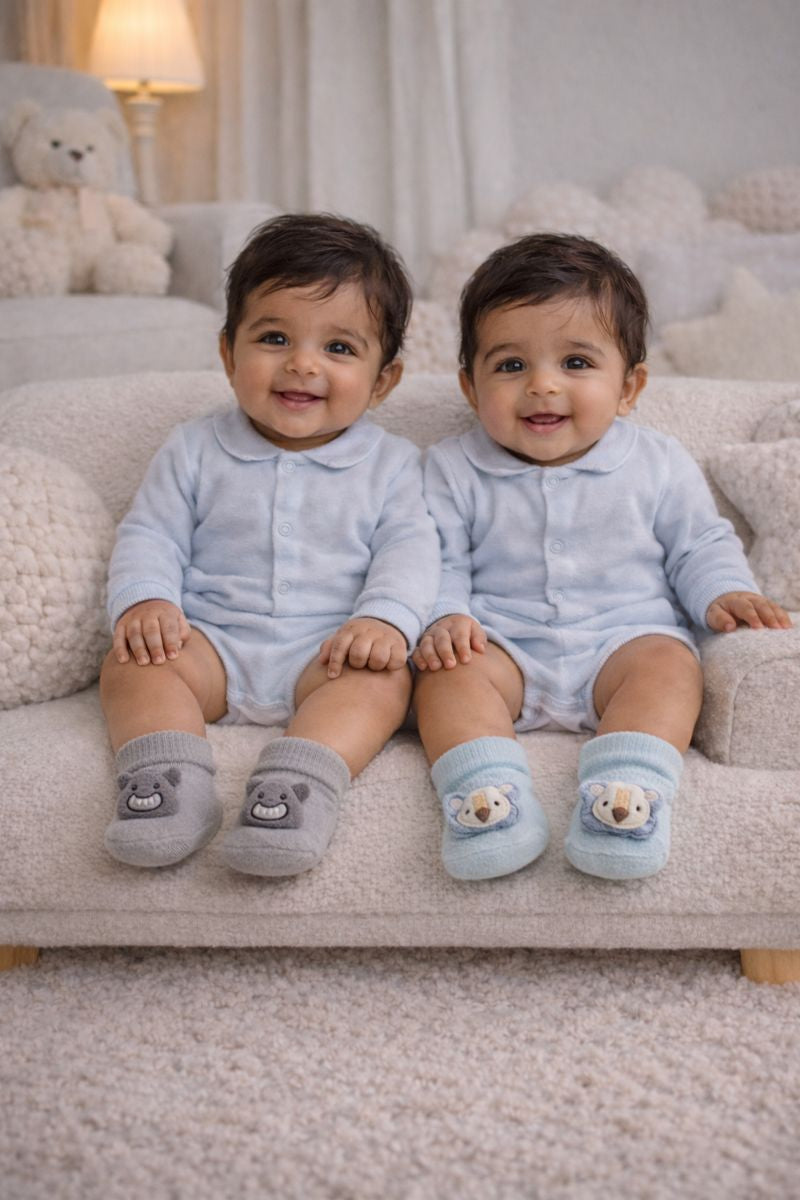 Smiley Koala- Set of 2 100% Cotton Baby Booties Socks for 0 to 12 Months