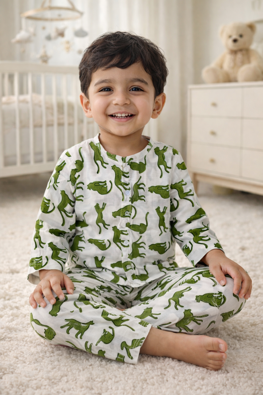 Green Leopard - 100% Cotton Lightweight Cambric Soft Unisex Muslin Set for New Born to 6 Years