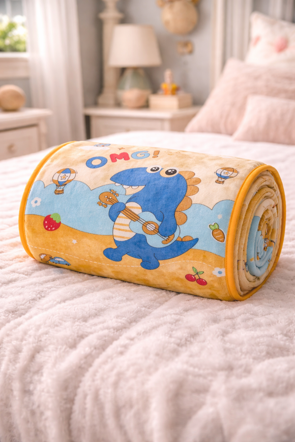 Lightweight Soft Plush Velvet Fleece 2 way Printed Blanket for 1 -7 Year Olds - OMG Dino