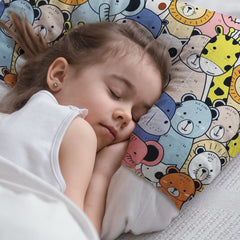 Happy Zoo - Toddler Pillow with 100% Cotton Removable cover - 20 X 15 Inches | Children Pillows