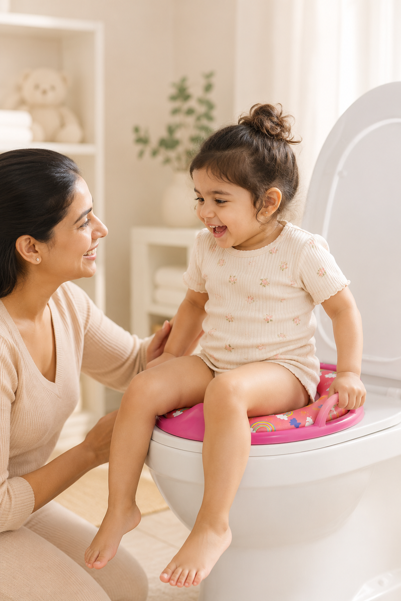 Cushioned Potty Seat with Handles - Pink Rainbow