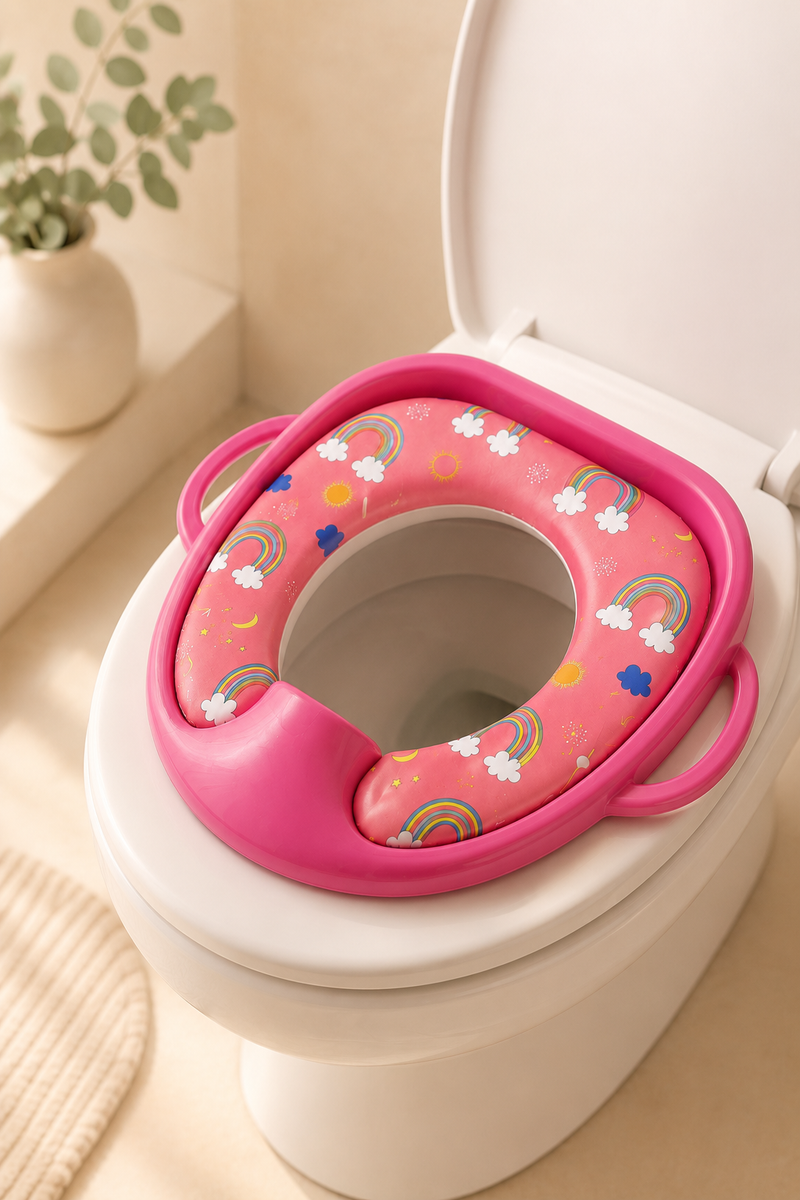 Cushioned Potty Seat with Handles - Pink Rainbow