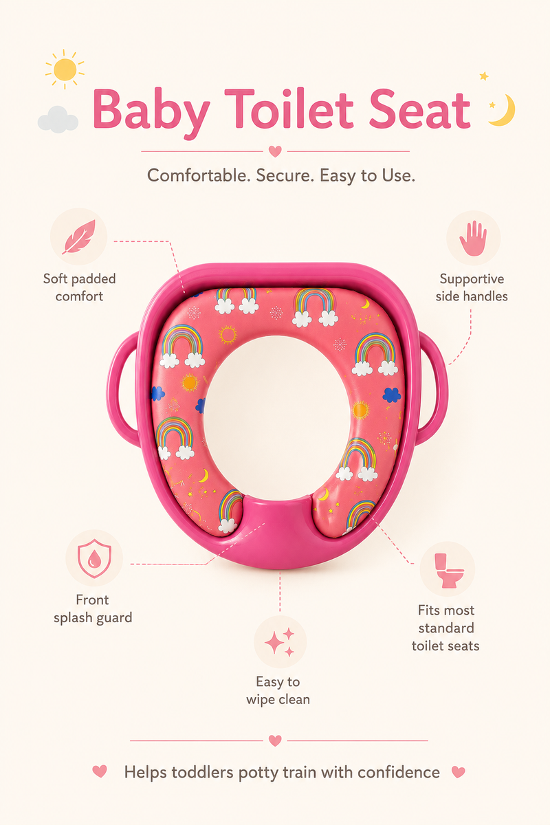 Cushioned Potty Seat with Handles - Pink Rainbow
