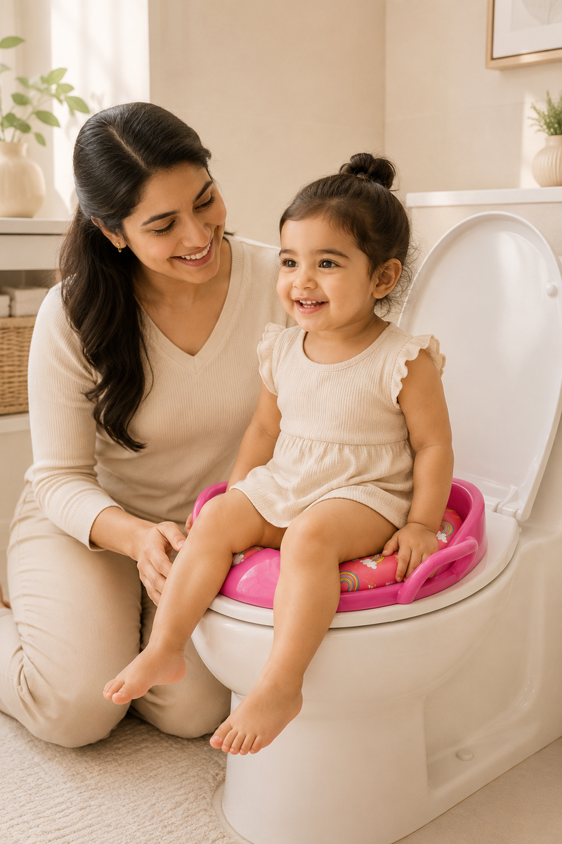 Cushioned Potty Seat with Handles - Pink Rainbow