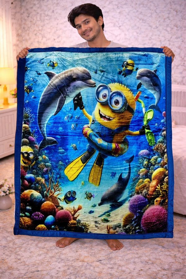 Kradyl Kroft Soft Plush Velvet 3D Printed Blanket- Undersea