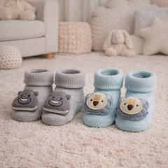 Smiley Koala- Set of 2 100% Cotton Baby Booties Socks for 0 to 12 Months