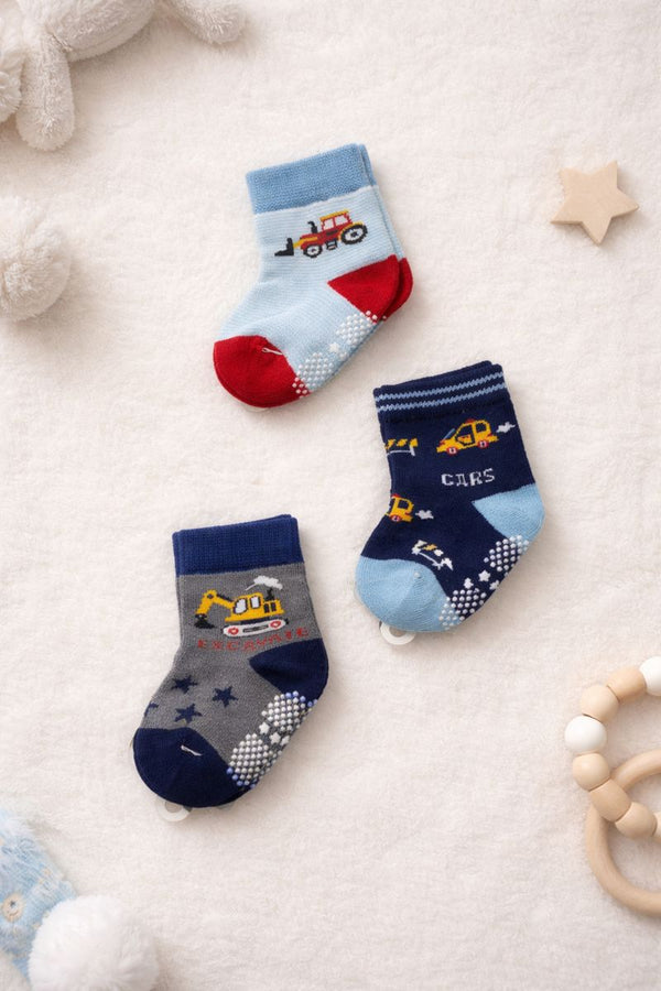 Kradyl Kroft Set of 3 Premium New Born Baby Socks with Foot Grip (1 to 3 Yrs) - Style 1