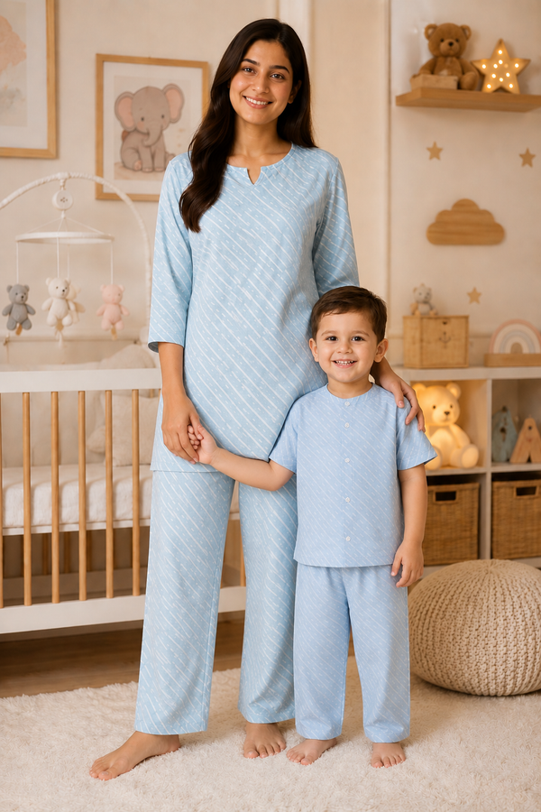 Sky Blue - Mom and Baby 100% Cotton Twinning Set