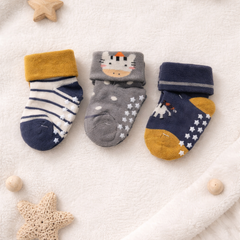 Kradyl Kroft Set of 3 Premium New Born Baby Socks with Foot Grip (0 to 1 Yrs) - Style 6