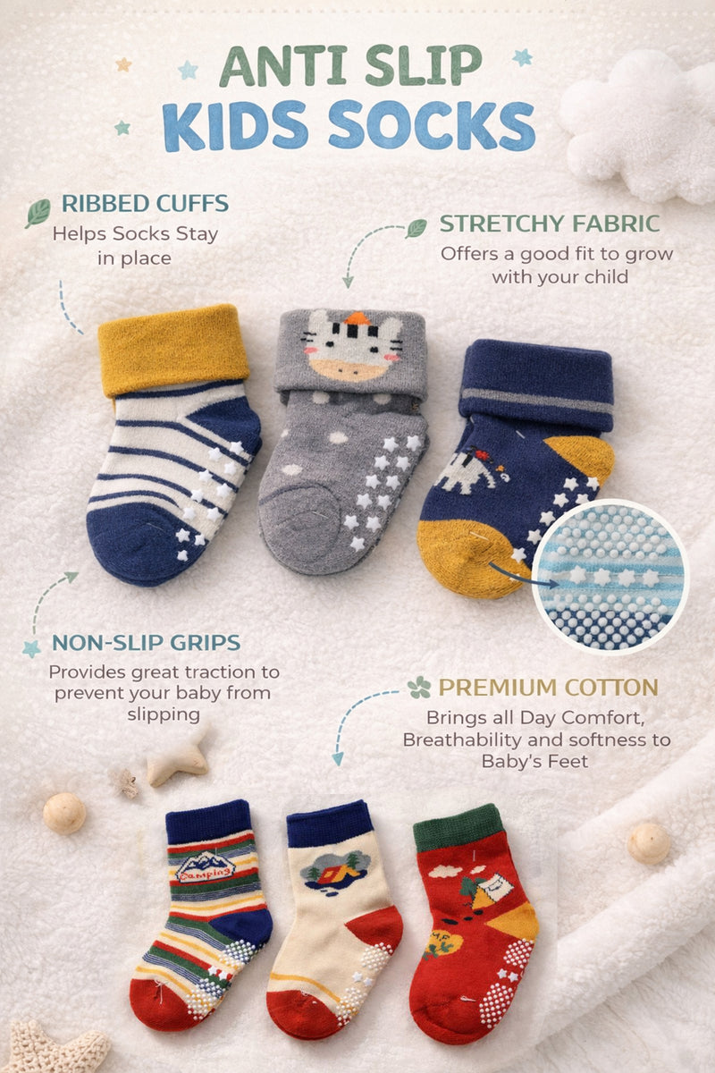 Kradyl Kroft Set of 3 Premium New Born Baby Socks with Foot Grip (0 to 1 Yrs) - Style 9