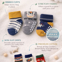 Kradyl Kroft Set of 3 Premium New Born Baby Socks with Foot Grip (0 to 1 Yrs) - Style 9