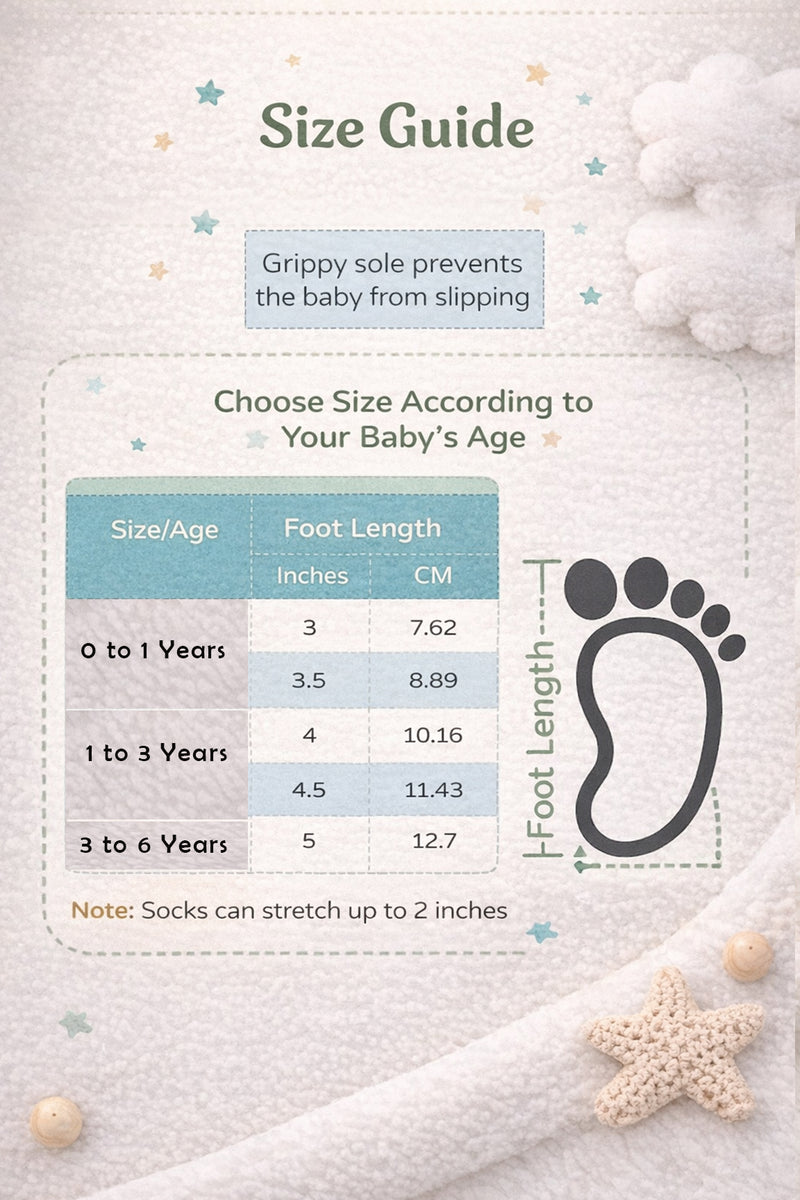 Kradyl Kroft Set of 3 Premium New Born Baby Socks with Foot Grip (0 to 1 Yrs) - Style 9