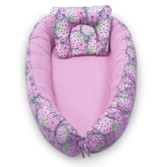 Kradyl Kroft Baby Boat Bed for Babies & Infants | Portable Baby Bedding Set with Pillow | Removable Covers | Double Side Baby Sleeping Bed | Baby Sleeping Pod (Strawberry)