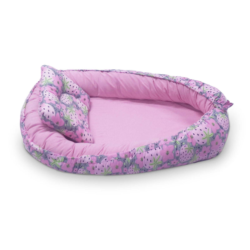 Kradyl Kroft Baby Boat Bed for Babies & Infants | Portable Baby Bedding Set with Pillow | Removable Covers | Double Side Baby Sleeping Bed | Baby Sleeping Pod (Strawberry)