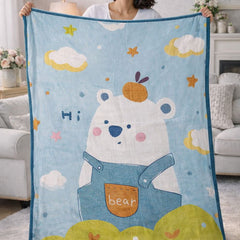 Lightweight Soft Plush Velvet Fleece 2 way Printed Blanket for 1 -7 Year Olds - Bear