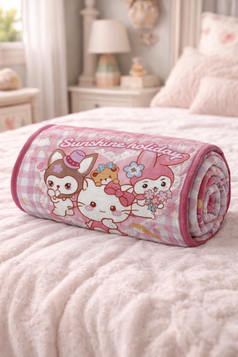 Lightweight Soft Plush Velvet Fleece 2 way Printed Blanket for 1 -7 Year Olds - Sunshine Holiday