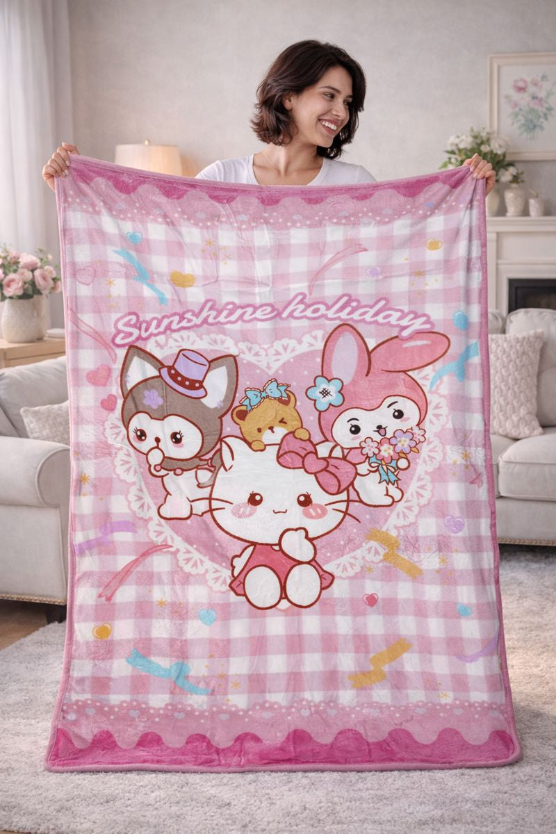 Lightweight Soft Plush Velvet Fleece 2 way Printed Blanket for 1 -7 Year Olds - Sunshine Holiday