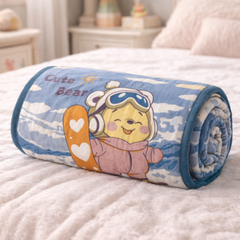Lightweight Soft Plush Velvet Fleece 2 way Printed Blanket for 1 -7 Year Olds - Surf Bear