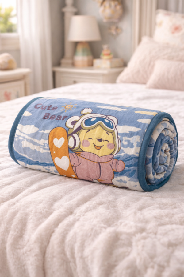 Lightweight Soft Plush Velvet Fleece 2 way Printed Blanket for 1 -7 Year Olds - Surf Bear