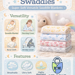 Set of 4 Fine Cotton Swaddles | Superfine Cotton - Alpha