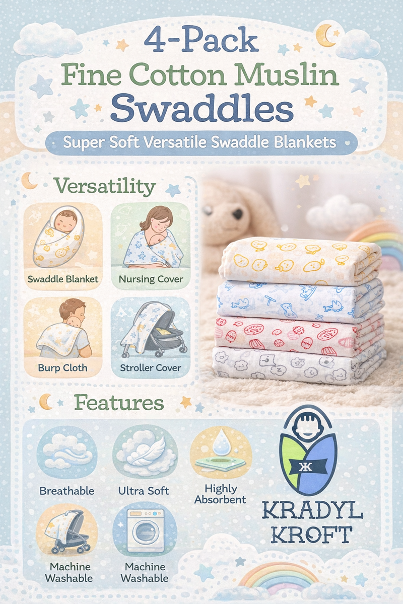 Set of 4 Fine Cotton Swaddles | Superfine Cotton - Gamma