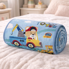 Lightweight Soft Plush Velvet Fleece 2 way Printed Blanket for 1 -7 Year Olds - Tow Truck