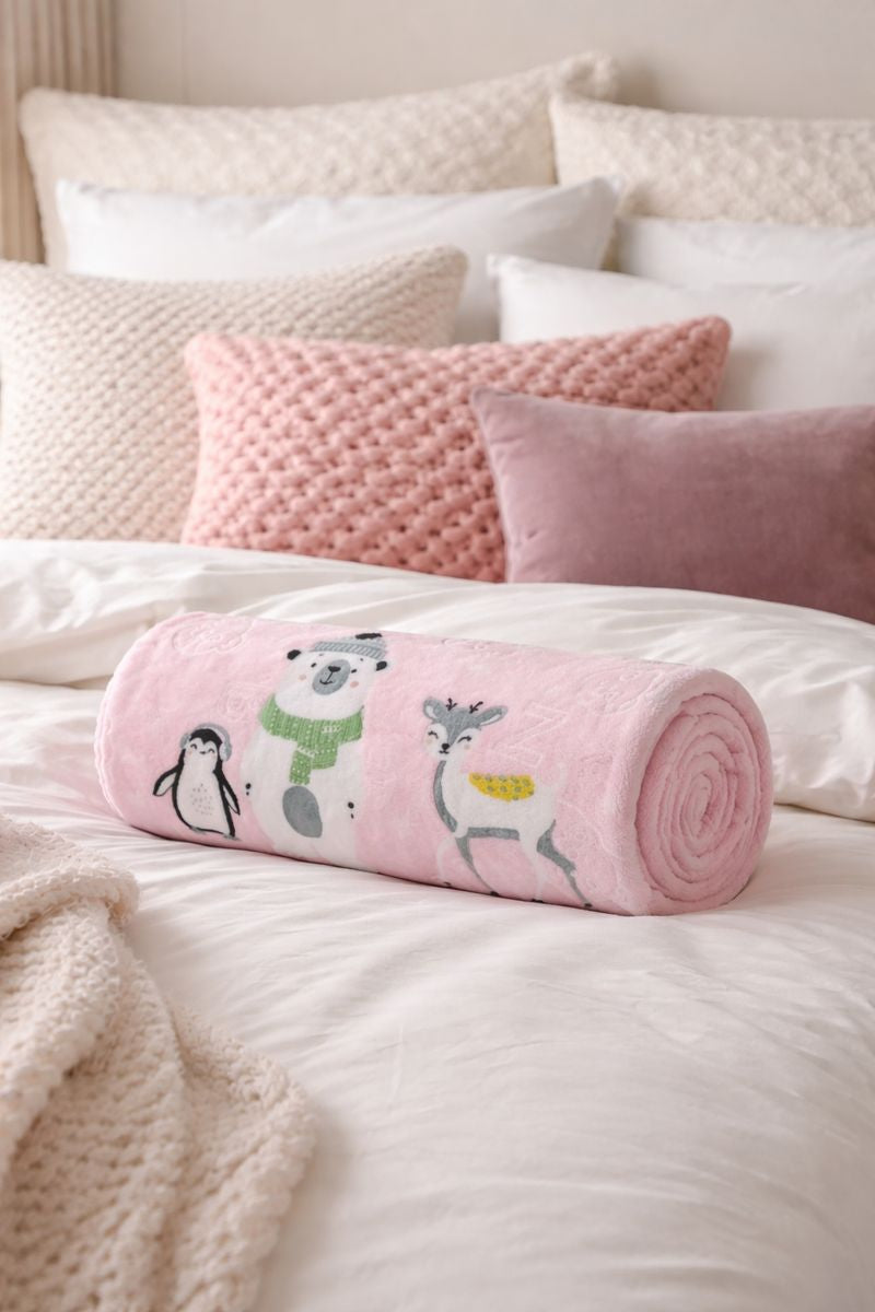 Kradyl Kroft Plush Double Layered Velvet with Two Side Printed Kids Blanket - Pink Panda