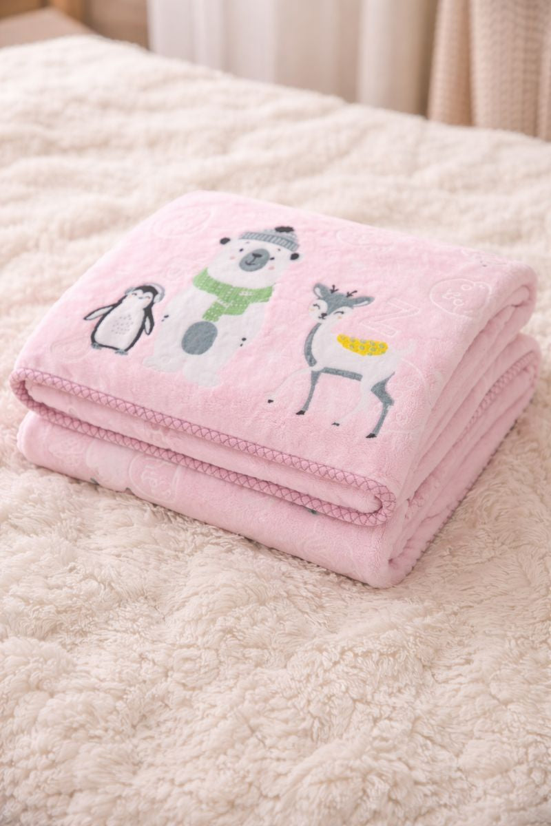Kradyl Kroft Plush Double Layered Velvet with Two Side Printed Kids Blanket - Pink Panda