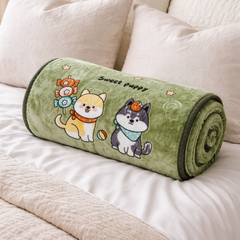 Kradyl Kroft Plush Double Layered Velvet with Two Side Printed Kids Blanket - Sweet Puppy Green