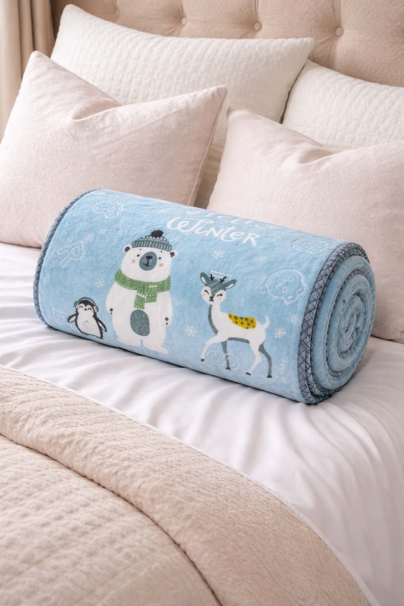 Kradyl Kroft Plush Double Layered Velvet with Two Side Printed Kids Blanket - Blue Panda