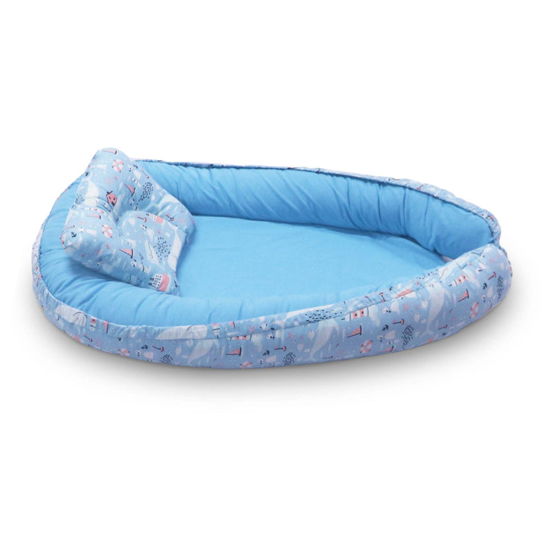 Kradyl Kroft Baby Boat Bed for Babies & Infants | Portable Baby Bedding Set with Pillow | Removable Covers | Double Side Baby Sleeping Bed | Baby Sleeping Pod (Whale)