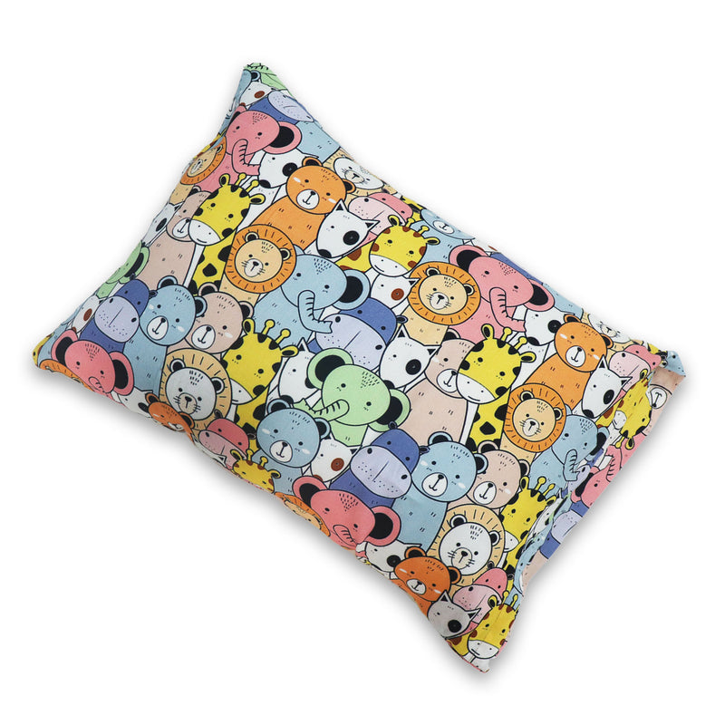 Happy Zoo - Toddler Pillow with 100% Cotton Removable cover - 20 X 15 Inches | Children Pillows